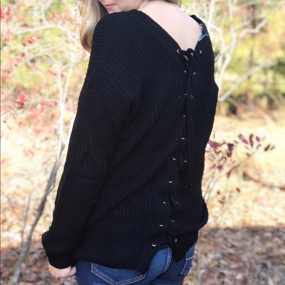 Umgee Lace Back Black Sweater